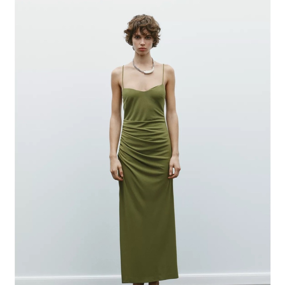 Zara Ruched Midi Dress - Olive